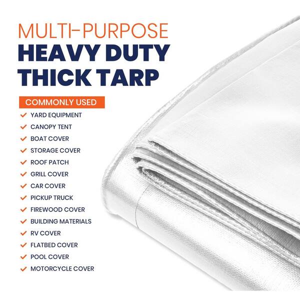 12 X 20 Ft White Heavy Duty Tarp – 10 Mil Thick, Waterproof & UV Resistant By MyXOHome