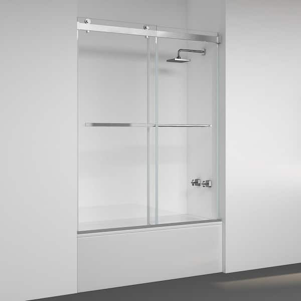 ROSWELL Spezia 60 in. W x 58 in. H Sliding Frameless Bathtub Door in Brushed Nickel