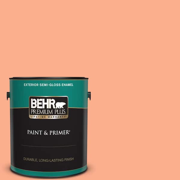 BEHR PREMIUM PLUS 1 gal. #220B-4 Orange Grove Semi-Gloss Enamel Exterior Paint & Primer