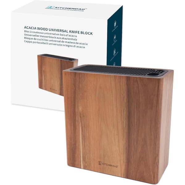 Adrinfly 16-Knife Acacia Wood Double-Deck Knife Block Holder with Scissors and Sharpening Rod Slots, Space-Saving Storage Stand