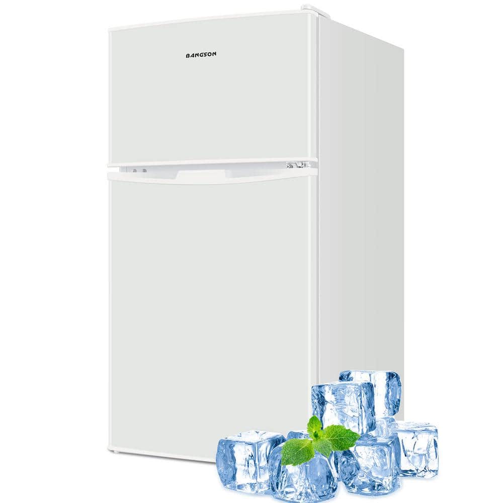 JEREMY CASS 19.68 in. 3.2 cu.ft. 2 Door Mini Refrigerator in White with Freezer, Reversible Door