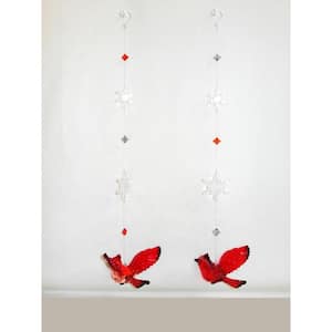 5 in. Hanging Acrylic Cardinal Ornaments with Snowflake Details (Set of 6)