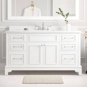 Mara 60 in. Single Sink Freestanding White Bath Vanity with White Engineered Stone Top (Assembled)