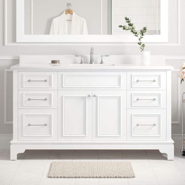 Mara 60 in. Single Sink White Bath Vanity with White Engineered Stone Top (Assembled)