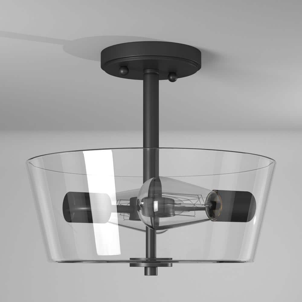 Westin Matte Black 10" Globe Semi-Flush Mount with Clear Glass Shade