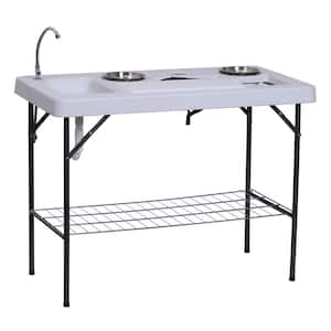 50 in. L Folding Fish Cleaning Patio Dining Table with Sink, Faucet & Accessories