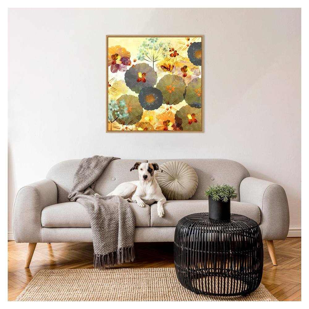 Textured Hedgerow Rust Abstract Floral Canvas with Maple Frame