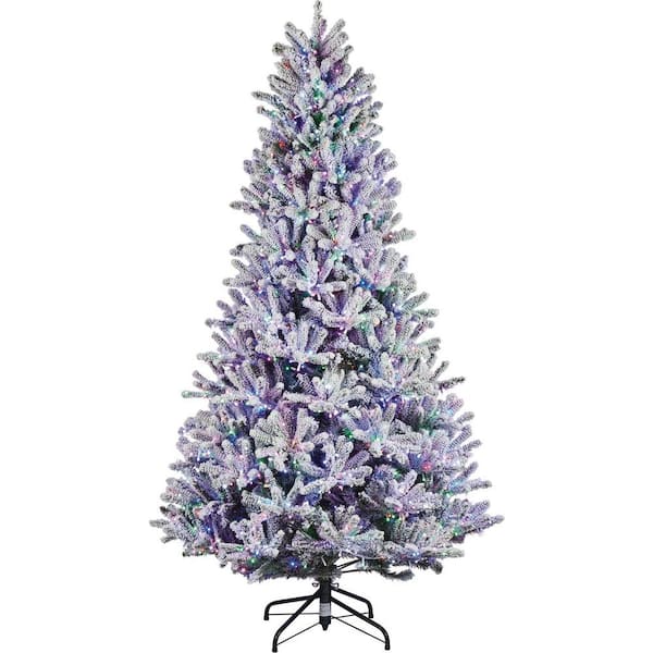 Home Accents Holiday - 7.5 ft. Pre-Lit LED Starry-Light Warm White and Multi Flocked Fraser Artificial Christmas Tree with remote control