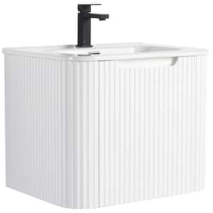 Caskvalley 24 in. Floating Bath Vanity in White with White Ceramic Sink Top Assembled