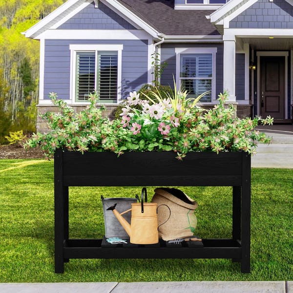 JEAREY 45 in. x 18 in. x 29 in. Outdoor Plastic Raised Garden Bed in Black, Elevated Planter for Herbs, Vegetables and Flowers