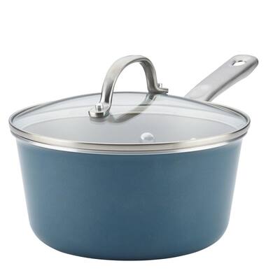 Home Collection 3 qt. Aluminum Nonstick Sauce Pan in Twilight Teal with Glass Lid