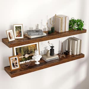 47 in. W x 9 in. D Walnut Floating Decorative Wall Shelf (Set-2