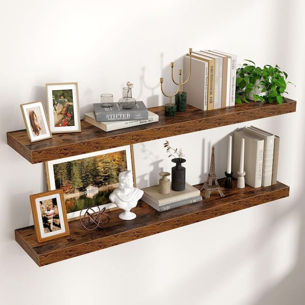 Unbranded 47 in. W x 9 in. D Rustic Brown Floating Decorative Wall Shelf (Set-2)
