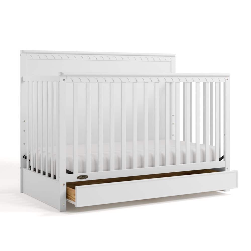 Sasha White 5-in-1 Convertible Crib with Drawer