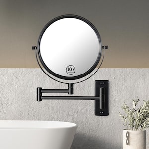 Wall Mirror 8 in. W x 8 in. H Round Swing Arm Wall Bathroom Makeup Mirror In Black