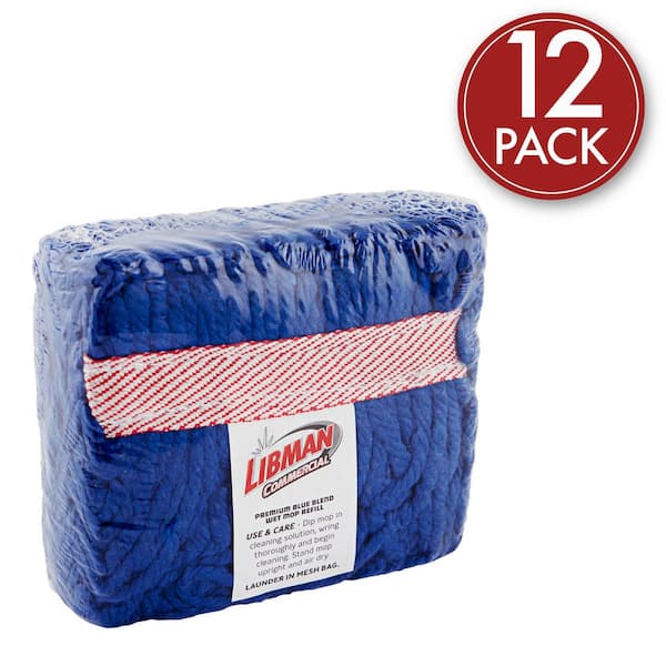 Small String Mop Blended Looped-End Wet Mop Head (Blue) 12-Pack