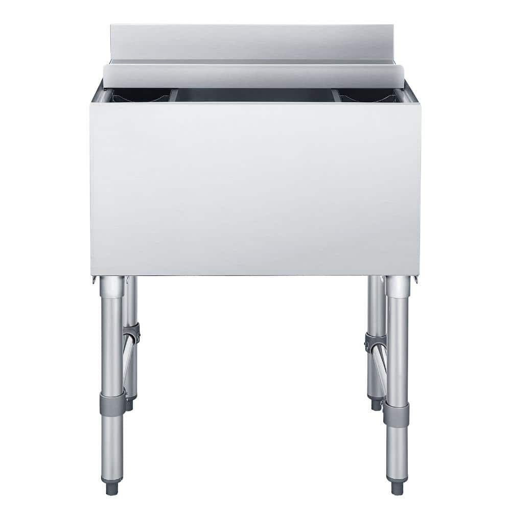 Commercial Ice Bin 65.1 qt., 24 x 19 x 33 in. Stainless Steel Underbar Chest, Bottle Holders, Sliding Lid, NSF