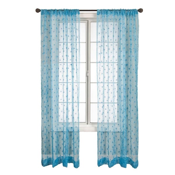 null Sheer Blue Fantasia Rod Pocket Curtain - 54 in.W x 84 in. L