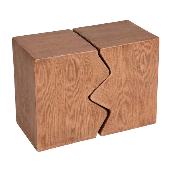 Faux Wood Natural Rectangular Outdoor Accent Side Tables Set of 2 for Patio Garden and Indoor Use