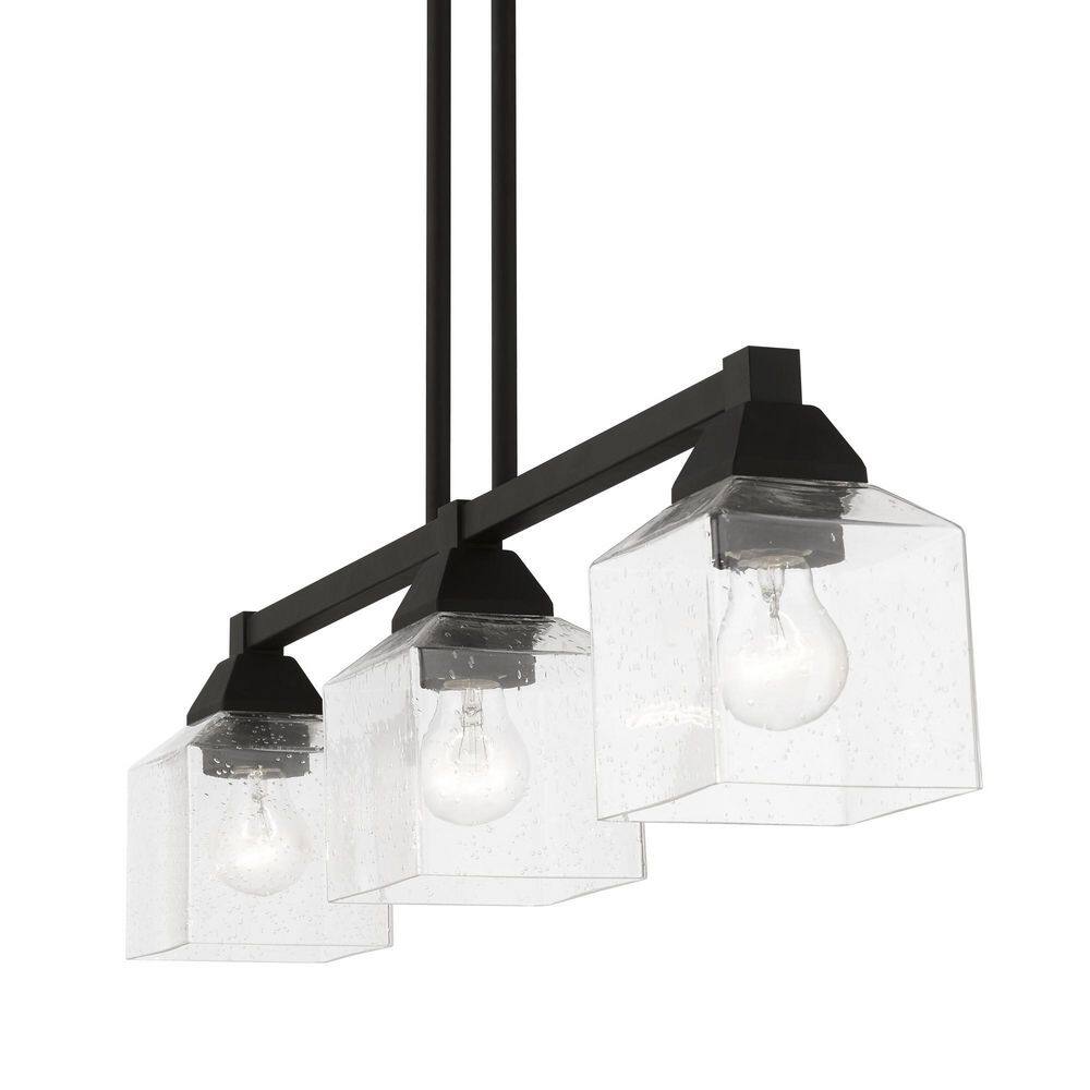 Aragon Black Steel 3-Light Linear Chandelier with Clear Seeded Glass