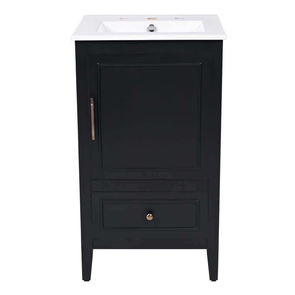 20 in. Single Sink Freestanding Black Bath Vanity with White Ceramic Top Un