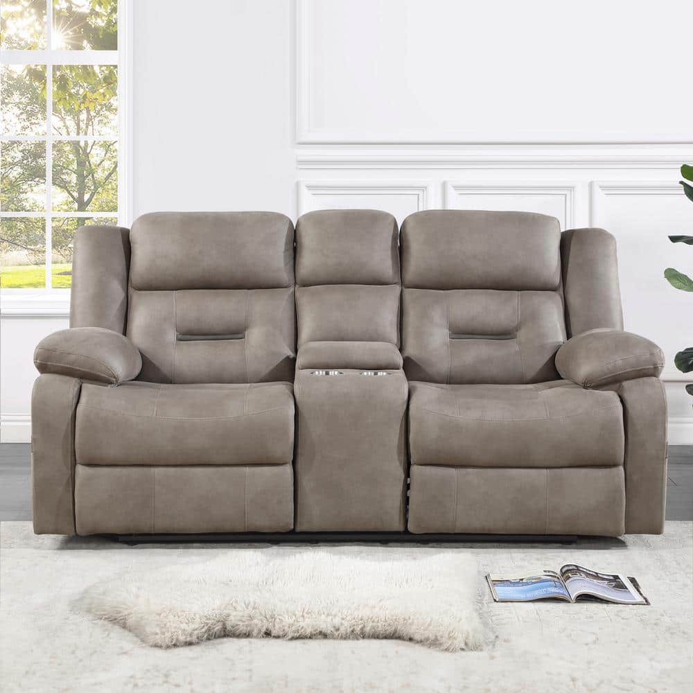 Brown Faux Leather Tufted Loveseat with Cup Holder and Pillow-top Arm