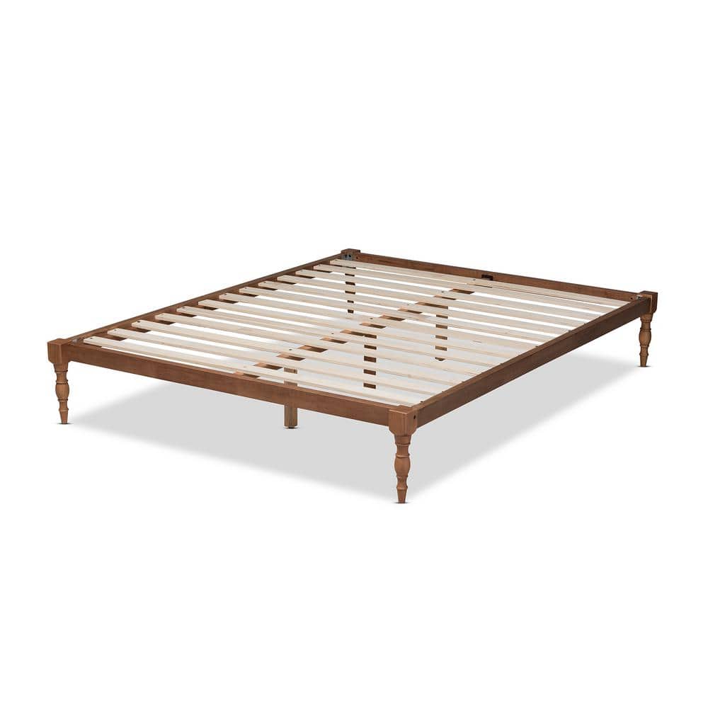 Walnut Brown Full/Double Wood Frame Platform Bed with Headboard