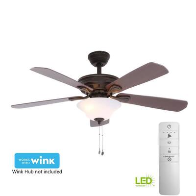 Wellston 44 in. LED Indoor Oil Rubbed Bronze Smart Ceiling Fan with Light Kit and WINK Remote Control