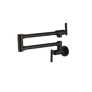 Commercial Wall Mounted Pot Filler with Double Handle Brass Folding Kitchen Sink Faucet in Matte Black