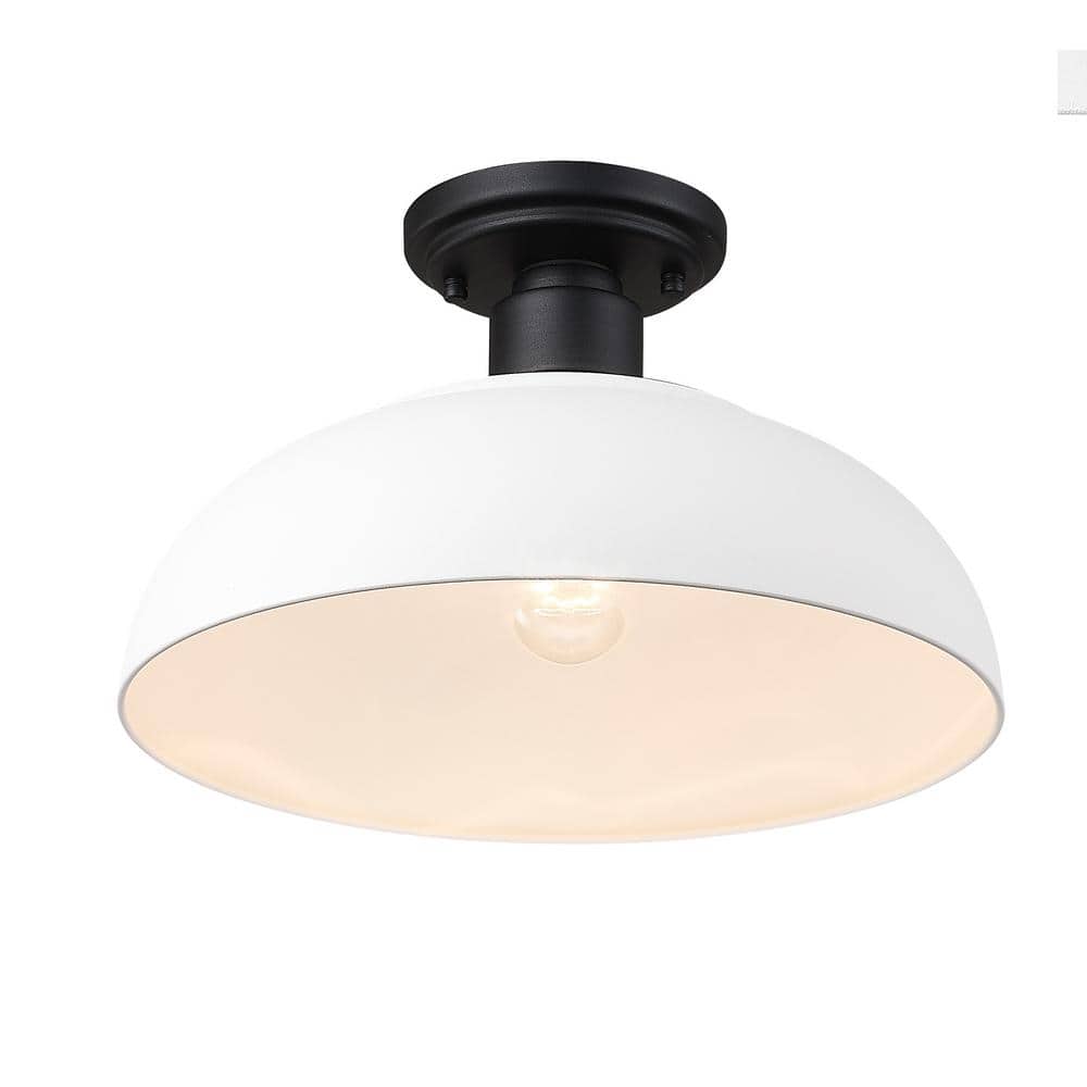 Levitt Black Aluminum Outdoor Semi-Flush Mount Light with White Shade