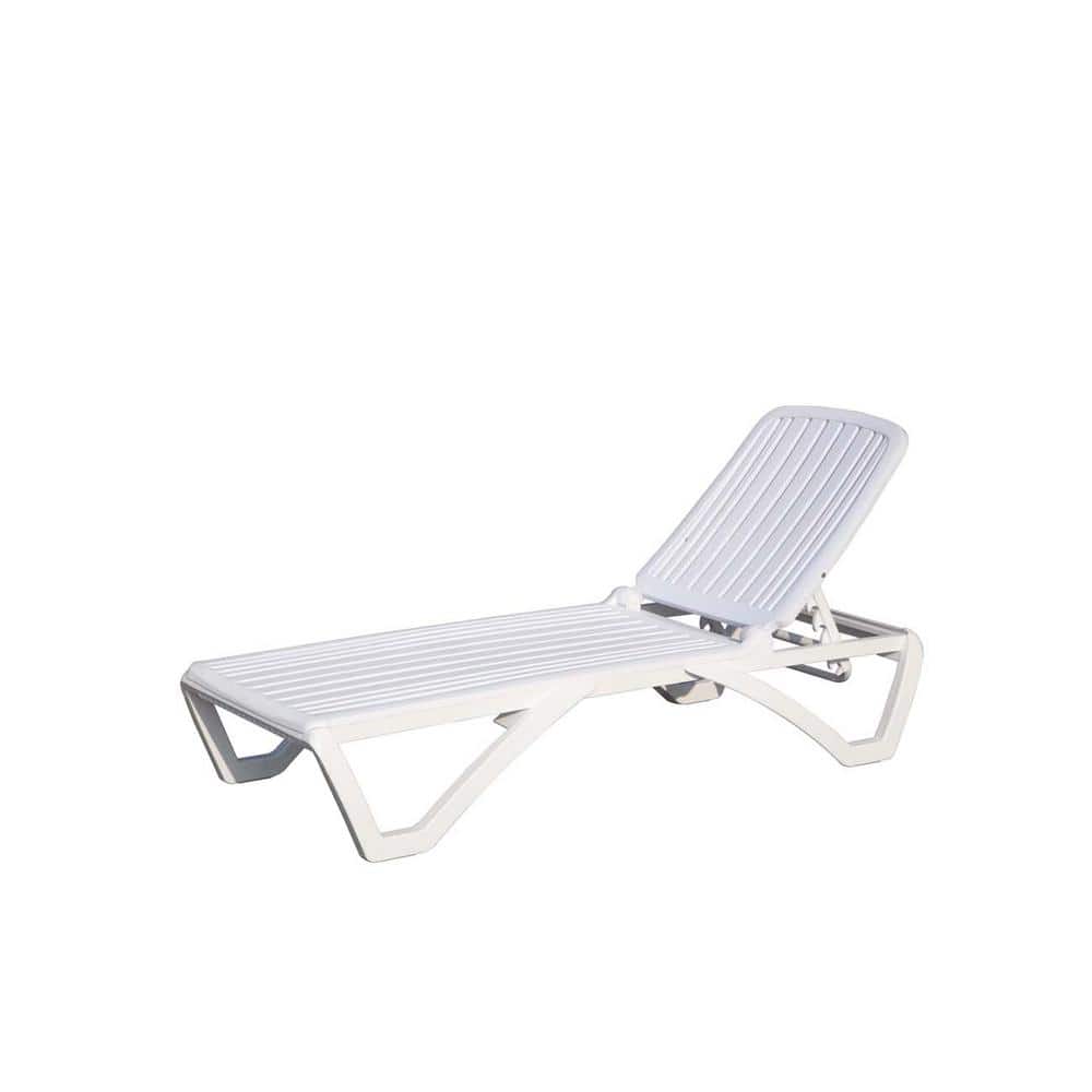 White Plastic Adjustable Outdoor Chaise Lounge, Pool Lounge Chair Plastic A