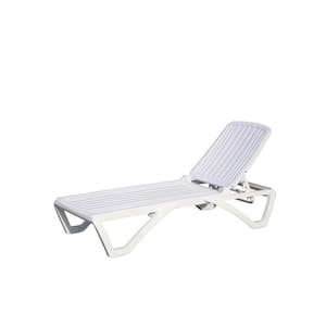 White Plastic Adjustable Outdoor Chaise Lounge, Pool Lounge Chair Plastic Adjustable Recliner in-Pool, Beach