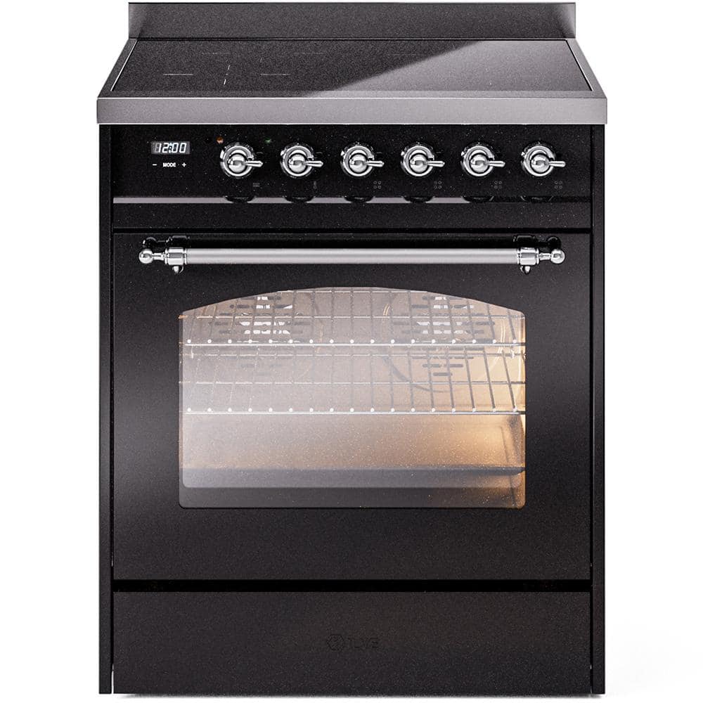 Nostalgie II 30 in. 4 Zone Freestanding Induction Range in Glossy Black with Chrome -  ILVE, UPI304NMPBKC