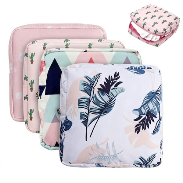 Portable Feminine Hygiene Storage Pouches with Zipper and Lanyard, Menstrual Pad and Tampon Organizer