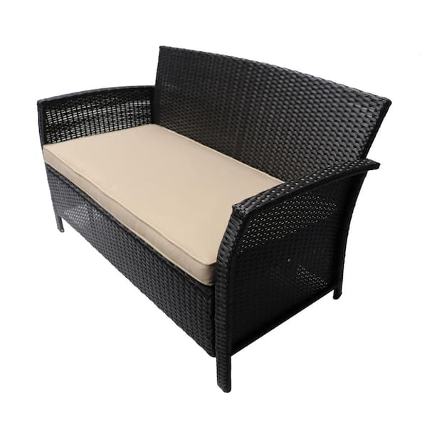 Cesicia 51 in. W Brown Rattan PE Wicker Patio Outdoor Chaise Lounge Loveseat Sofa with Tan Cushions for Backyard Poolside Garden