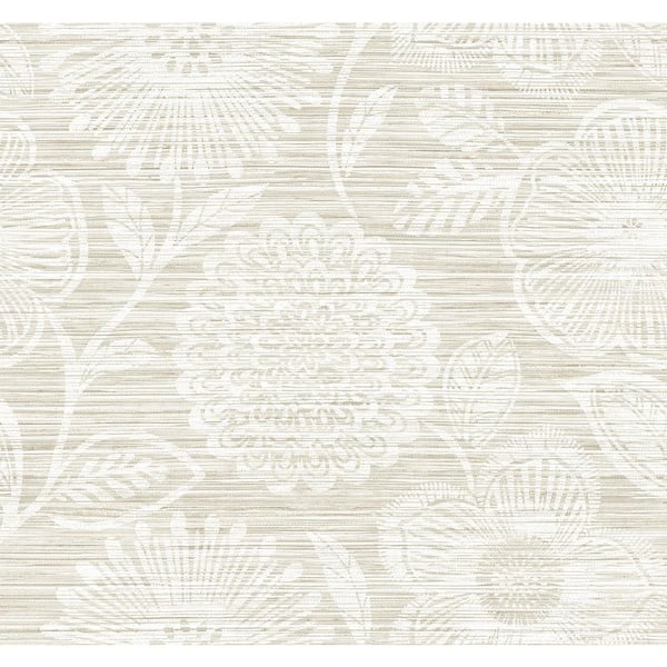 17.08 sq. ft. Sand Faux Grass Floral Vinyl Peel and Stick Wallpaper Roll