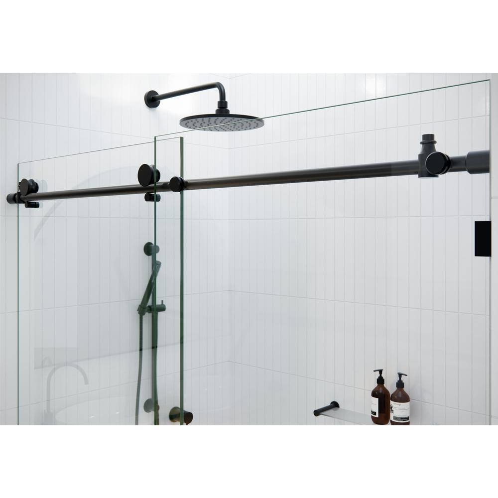 Matte Black Frameless Sliding Bathtub Door with Tempered Glass Panels