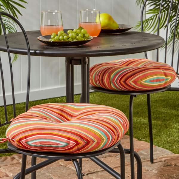 Watermelon Stripe 15 in. Round Outdoor Seat Cushion (2-Pack)