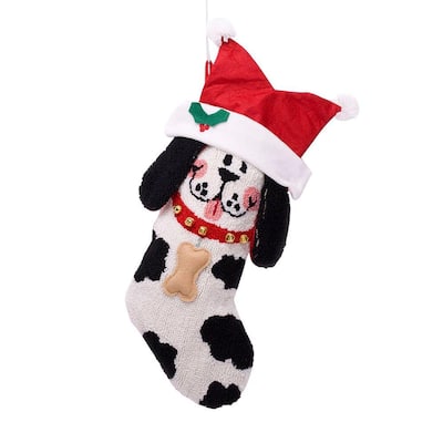 22 in. Polyester/Acrylic Hooked 3D Dog Christmas Stocking