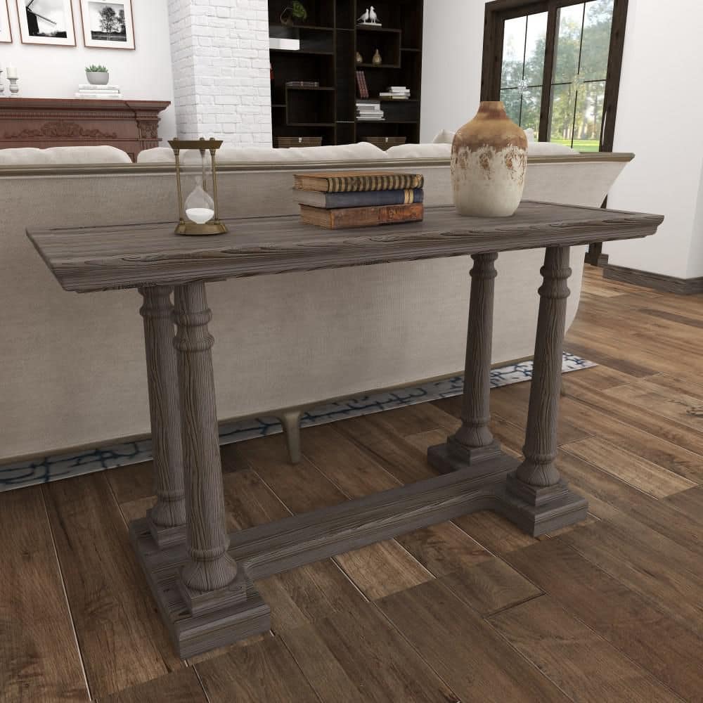French Country Cottage 52" Light Brown Wood Console Table with Storage