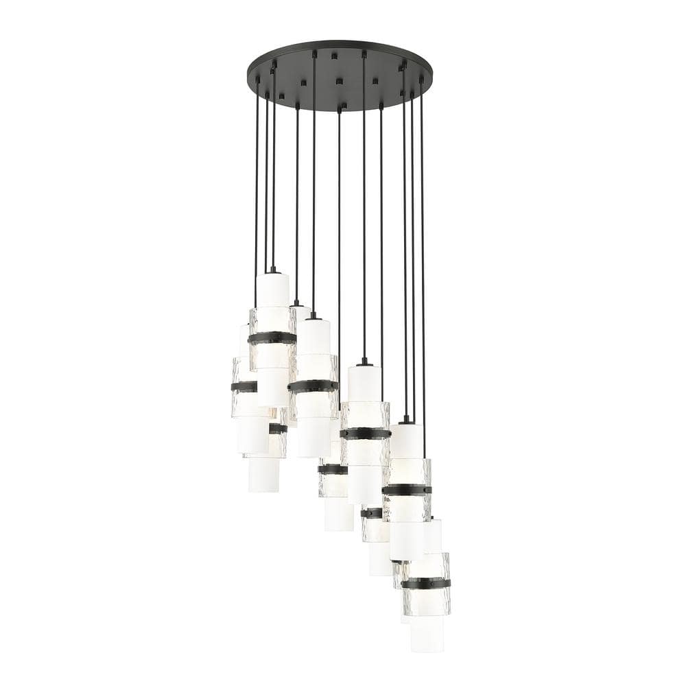 Cayden 24 in. 11-Light Matte Black Round Chandelier with Clear Plus Etched 