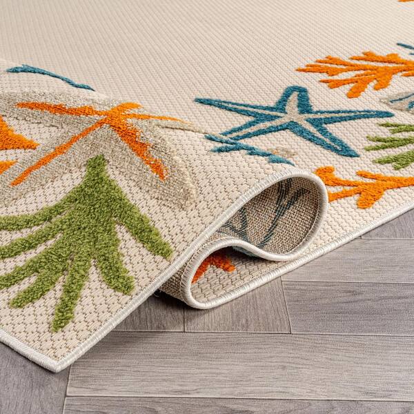 World Rug Gallery Coastal Border Design Indoor/Outdoor High-Low