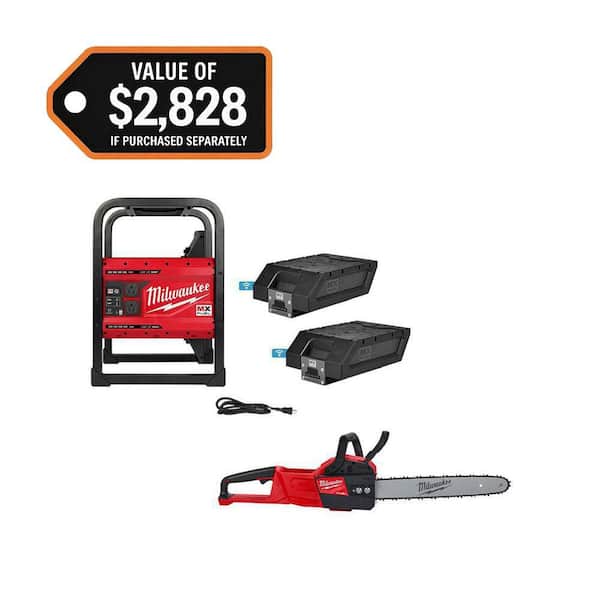 MX FUEL 3600-Watt/1800-Watt Lithium-Ion Battery Push Start Portable Power Station Battery Generator & 16 in. Chainsaw