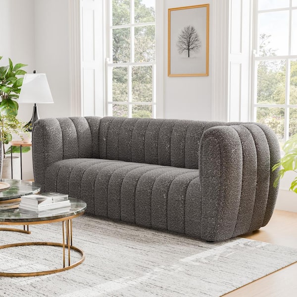 Furniture of America Laura 82.5 in Round Arm Boucle Polyester Fabric Glam Rectangle Pocket Coil Cushion Sofa In Gray