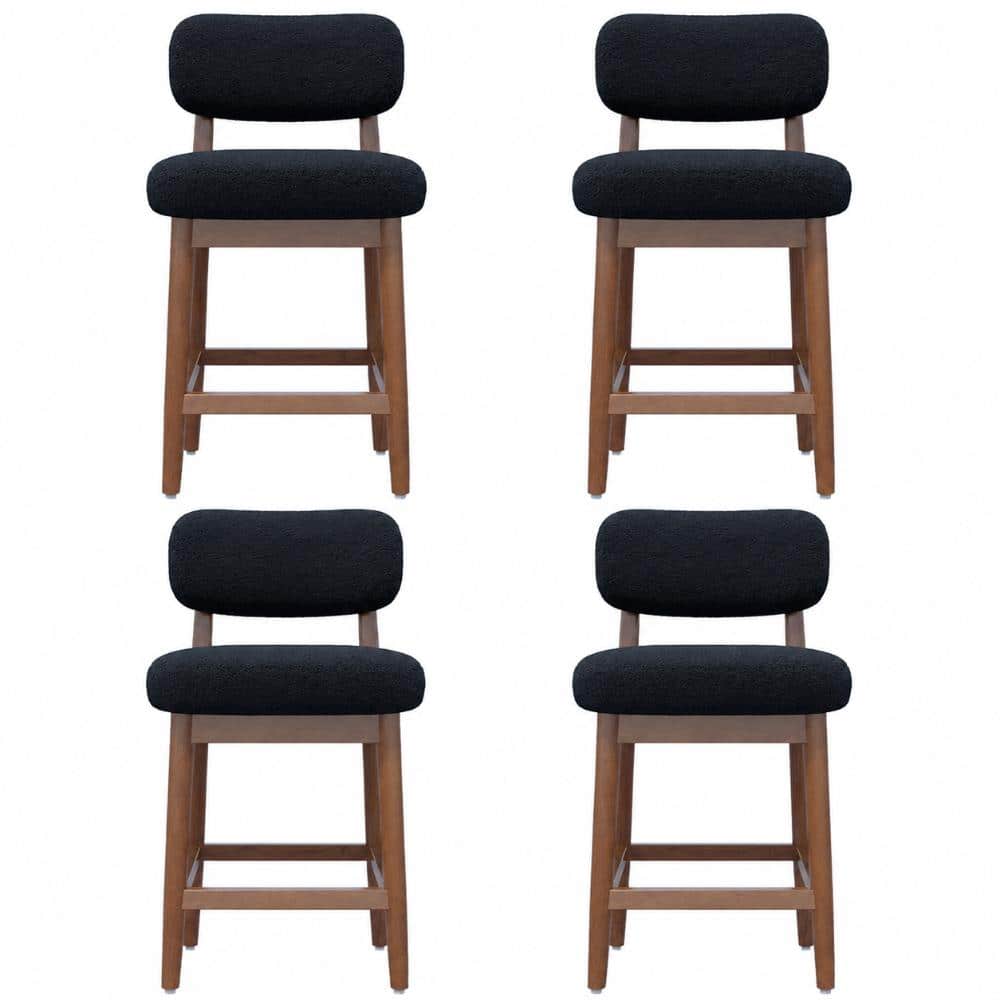 25 in. H Black Boucle Fabric Solid Wood Frame Upholstered Bar Stool with Footrest (Set of 4) price history on PriceWatchPro