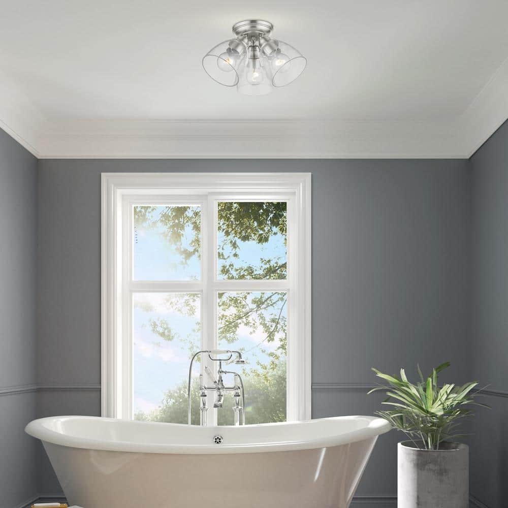 Montgomery Brushed Nickel 3-Light Flush Mount with Clear Glass
