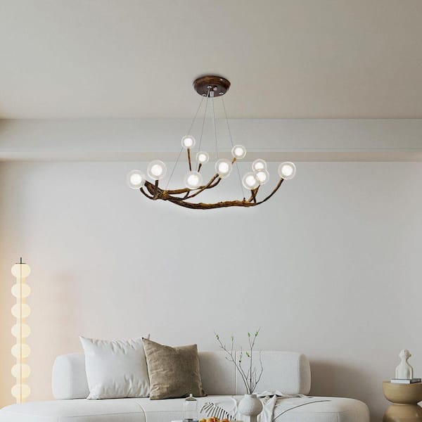 OUKANING 12-Light Vintage Style Adjustable Height Brown Resin