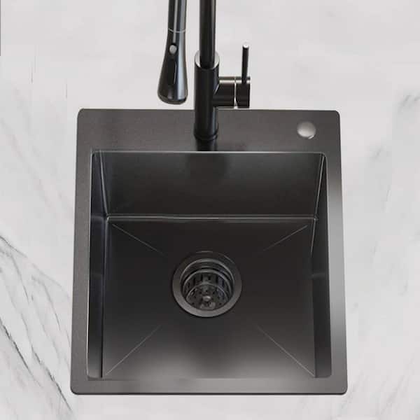 Stainless Steel Gloss Black 18 in. Single Bowl Sink Drop-In Topmount Kitchen Sink without Workstation
