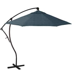 9 ft. Bronze Aluminum Cantilever Patio Umbrella with Crank Lift in Domino Lagoon Pacifica Premium