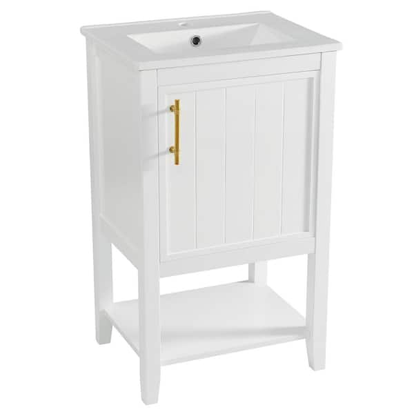 Unbranded 20 in. W x 15.5 in. D x 33.5 in. H Freestanding Bath Vanity in White with White Ceramic Single Sink Top